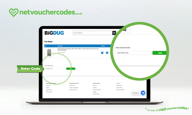 Where to enter your BiGDUG Discount Code.