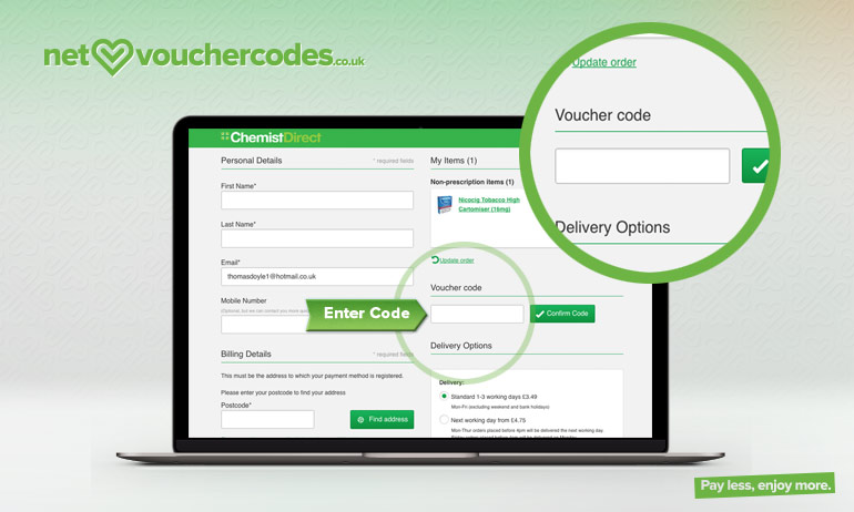 chemist direct where to enter code