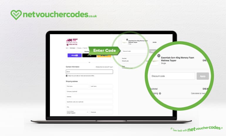 memoryfoamwarehouse where to enter code
