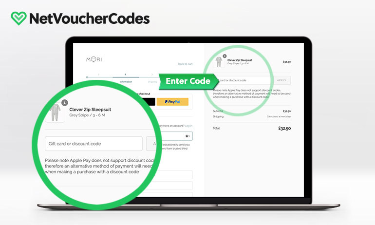Where to enter your Baby Mori Voucher Code.