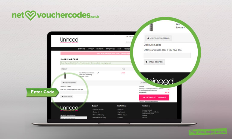 unineed where to enter code